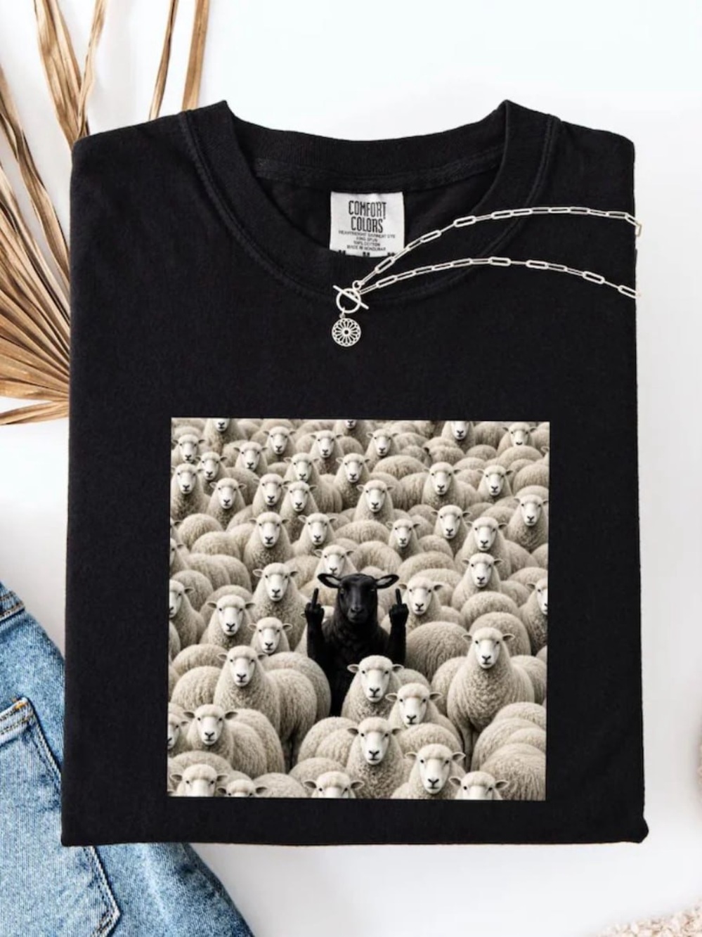 Comfort Colors Black Graphic Tee with Sheep Print